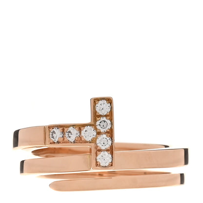 Tiffany 18K Rose Gold Diamond T Square Wrap Ring 48 4.5 1 of 5