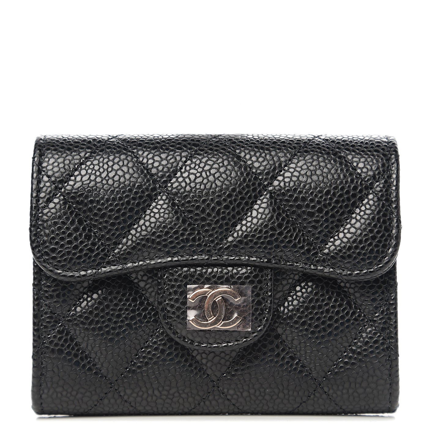 Caviar Quilted Flap Card Holder Wallet Black