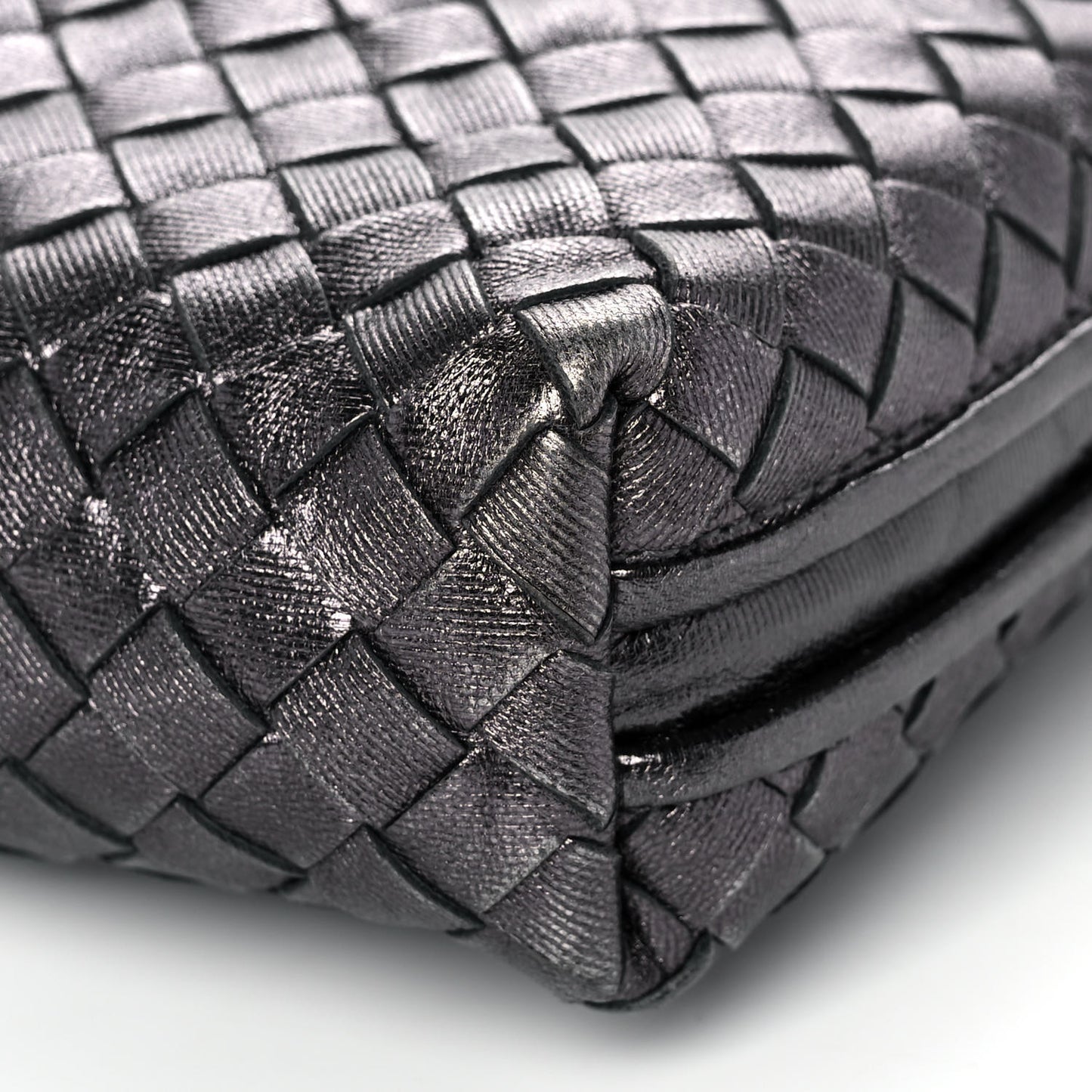 Metallic Nappa Intrecciato Nodini Crossbody Messenger Dark Grey