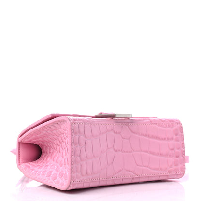 Balenciaga Shiny Calfskin Crocodile Embossed Hourglass Top Handle Bag XS Pink 4 of 15