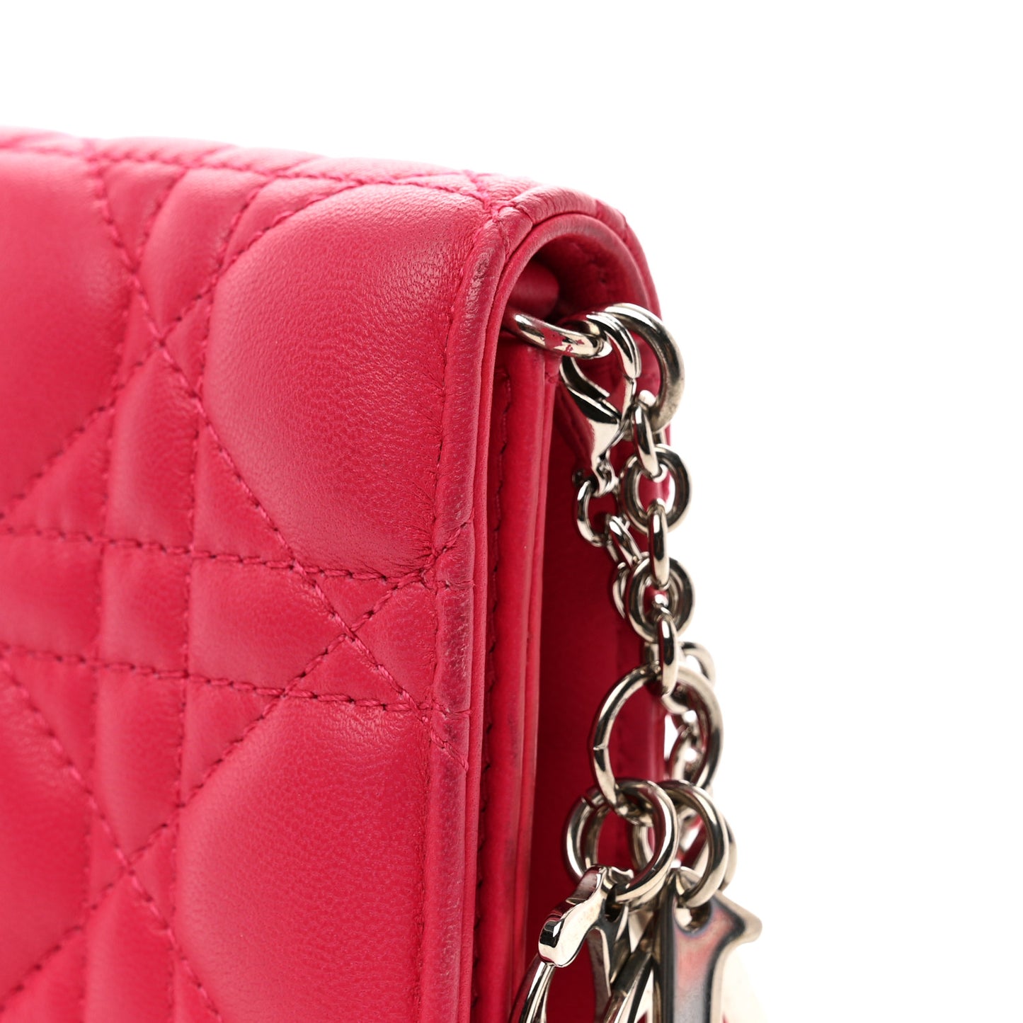 Lambskin Cannage Lady Dior Convertible Clutch Fuchsia