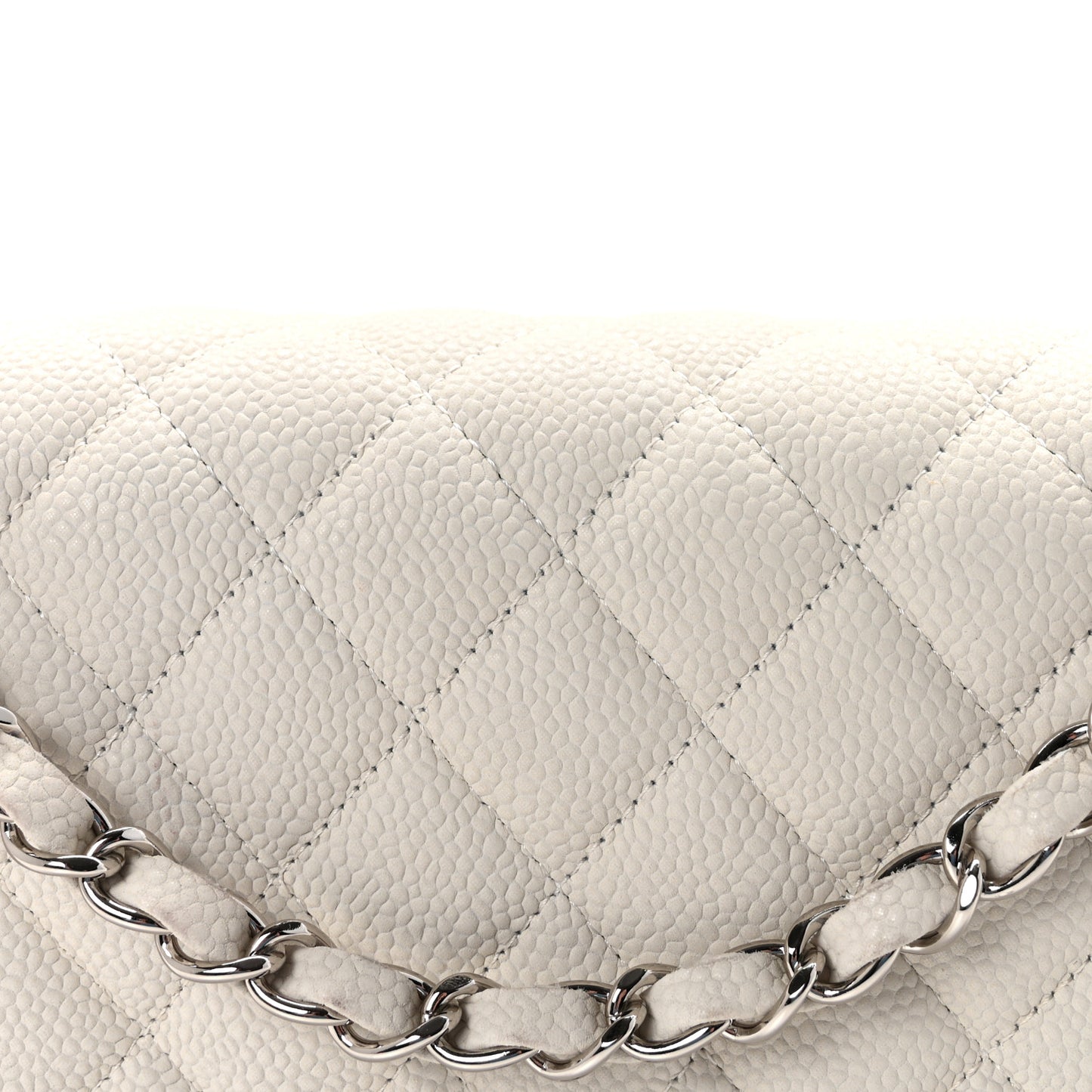 Iridescent Caviar Quilted Medium Double Flap Off White