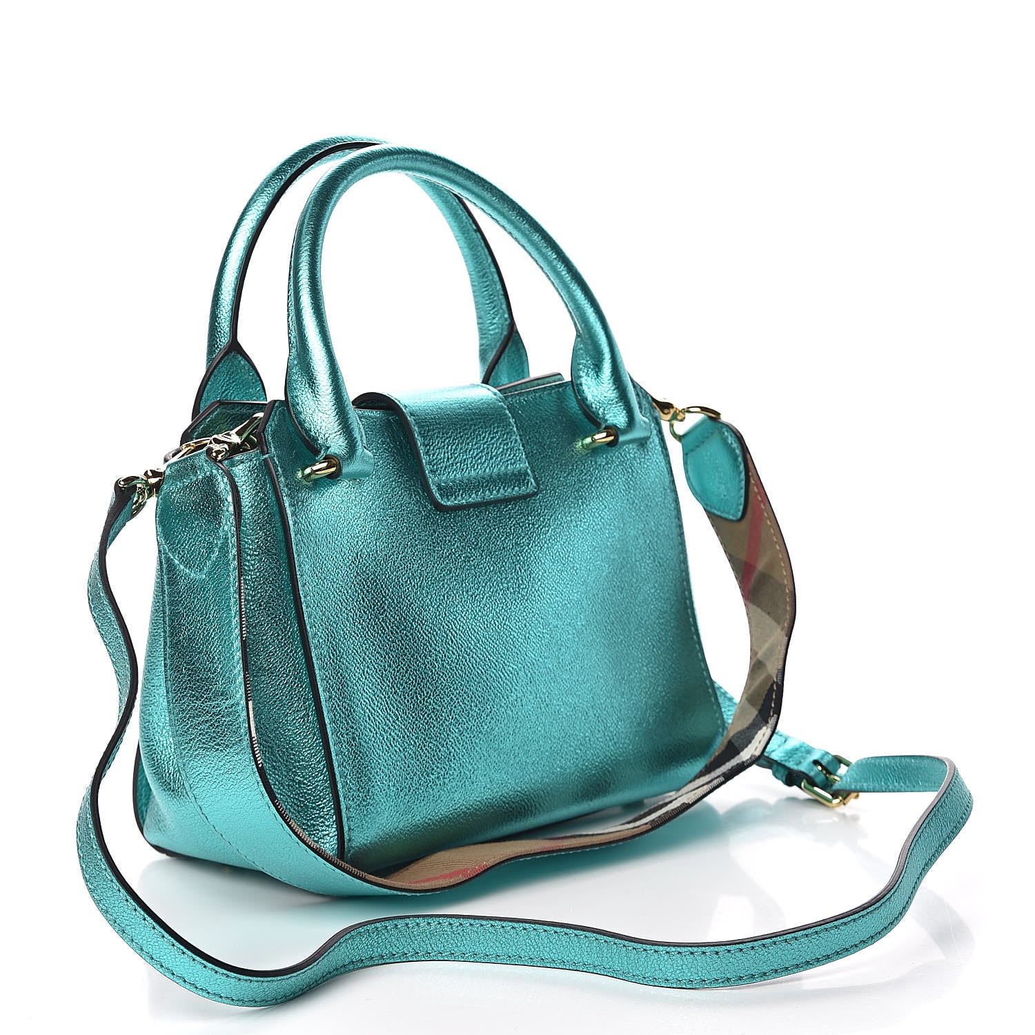 Burberry Metallic Soft Grain Calfskin Small Buckle Tote Emerald 4 of 12