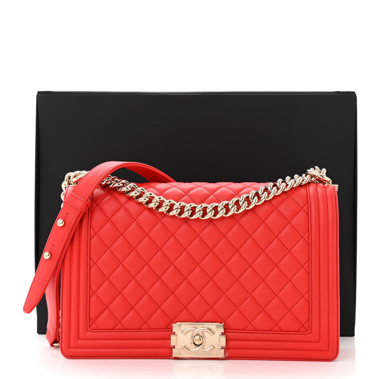 Calfskin Quilted New Medium Boy Flap Red