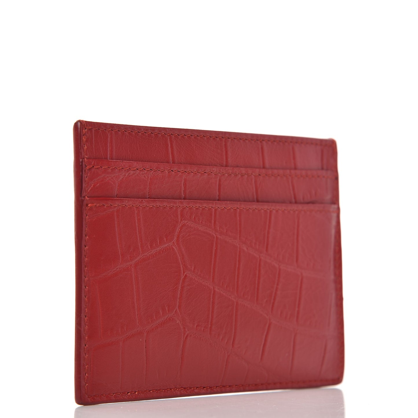 Calfskin Crocodile Embossed Monogram Credit Card Case Red