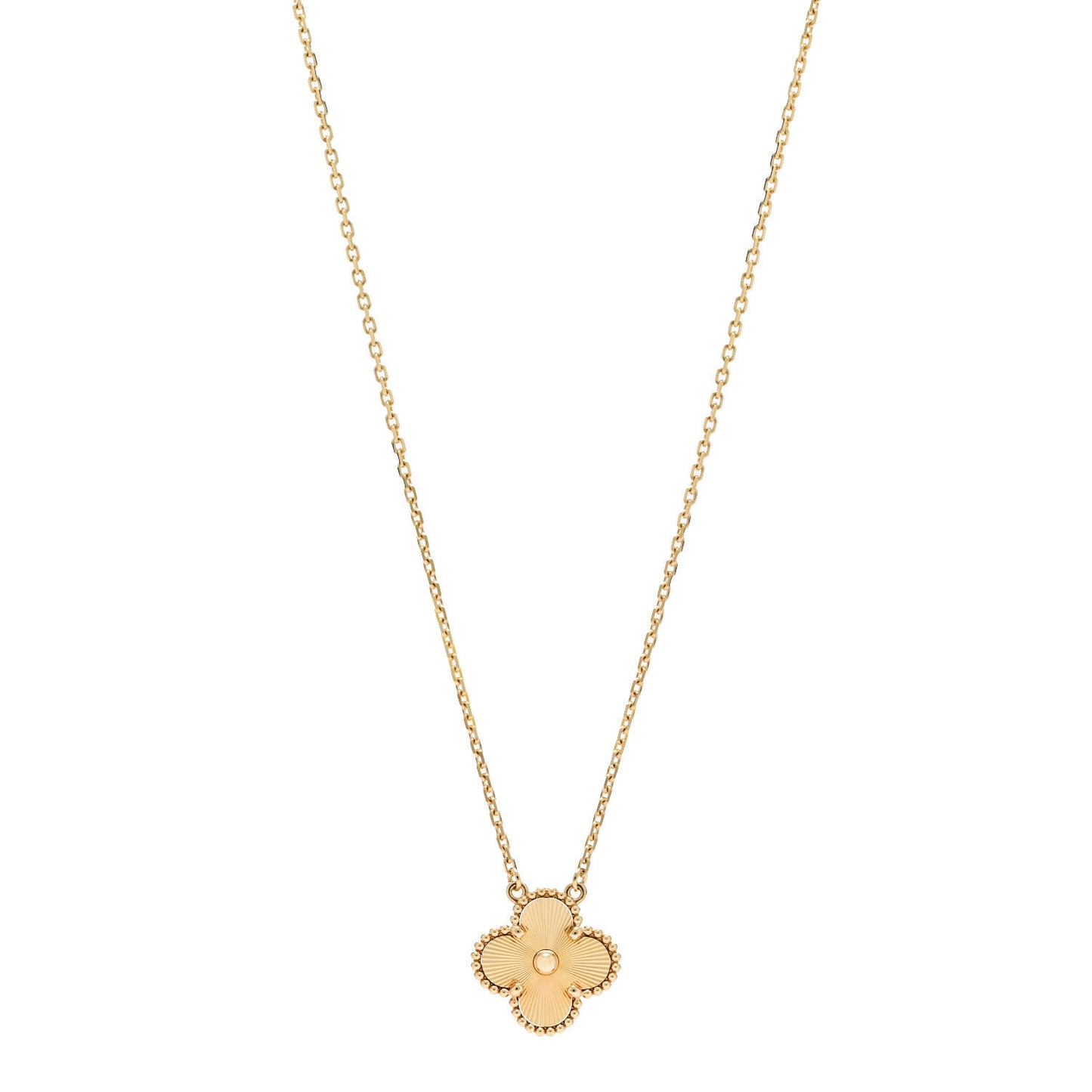 18K Yellow Gold Guilloche Vintage Alhambra Pendant Necklace