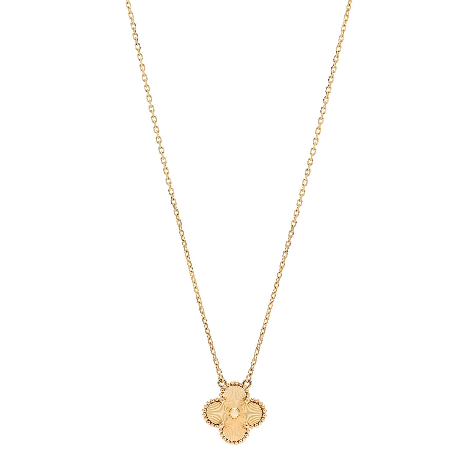 Van Cleef & Arpels 18K Yellow Gold Guilloche Vintage Alhambra Pendant Necklace 1 of 6
