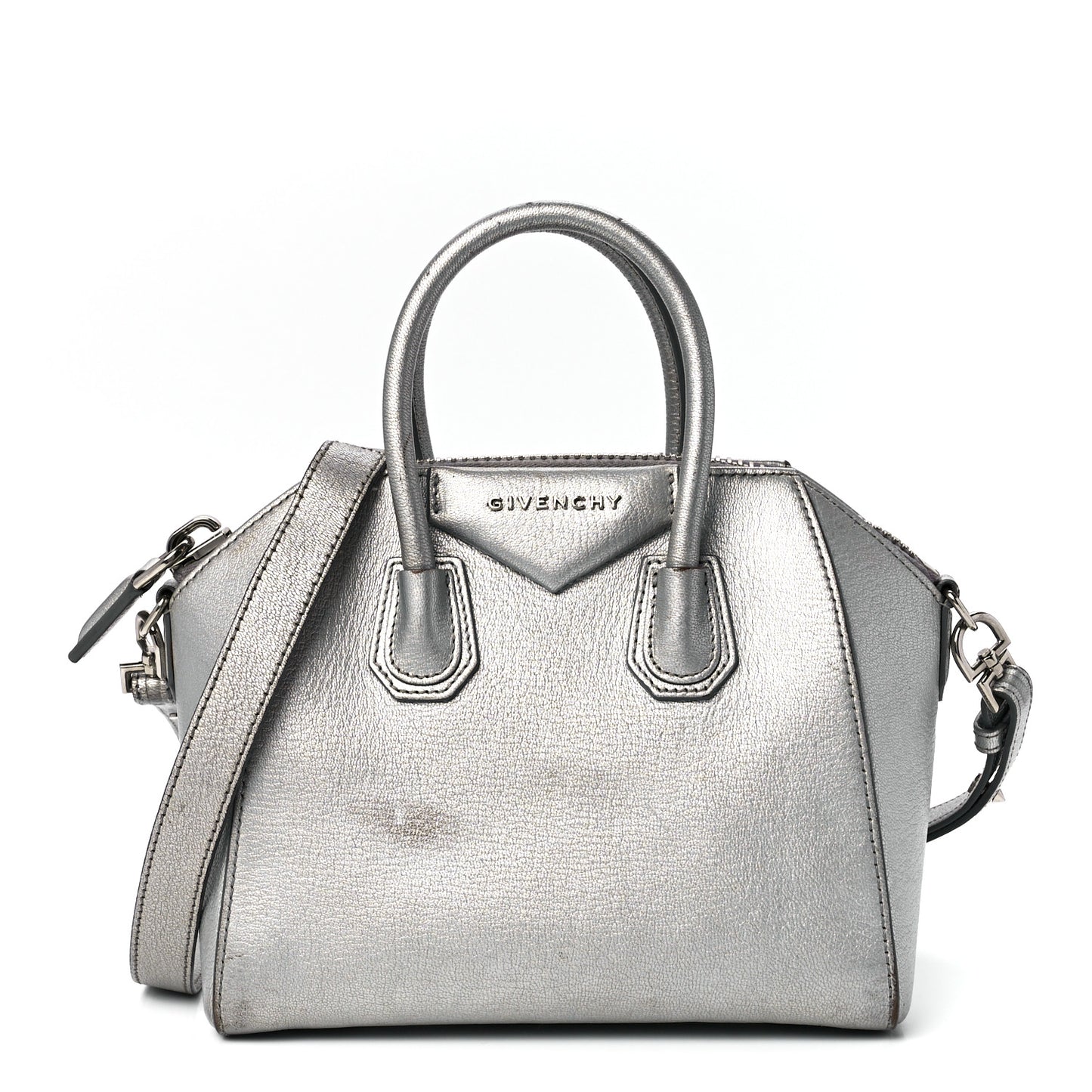 Metallic Sugar Goatskin Mini Antigona Silver