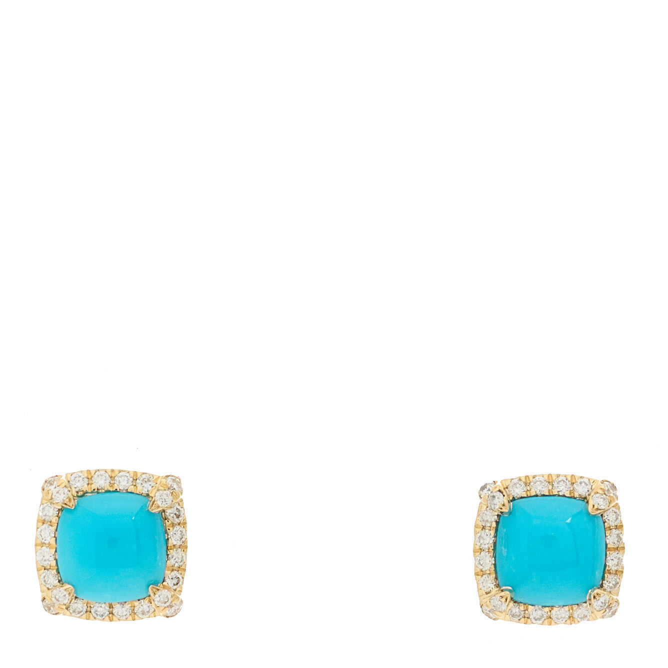 David Yurman 18K Yellow Gold Diamond Turquoise 5mm Chatelaine Pave Bezel Stud Earrings 1 of 4