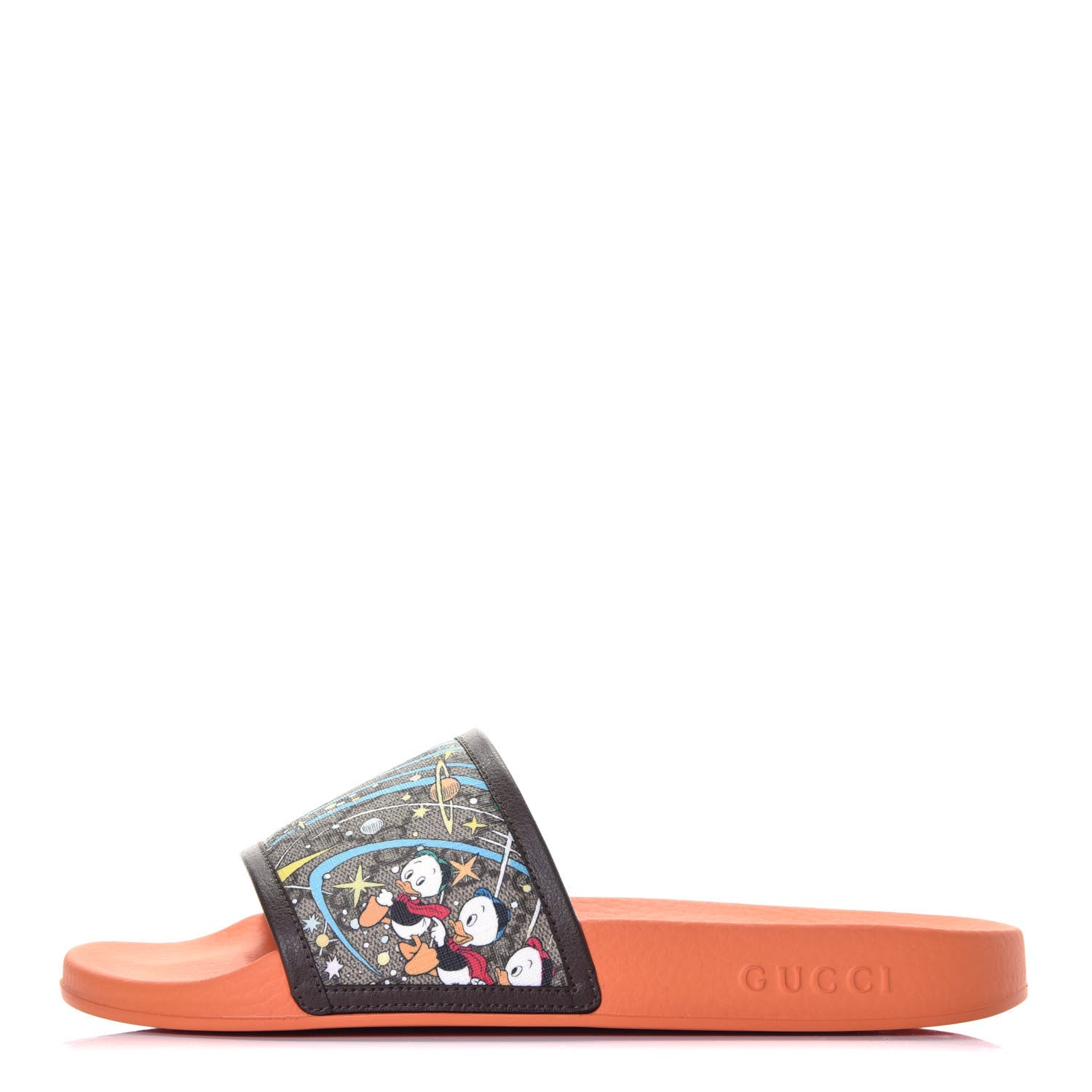 Gucci X DISNEY GG Supreme Monogram Donald Duck Mens Slide Sandals 8 Beige Ebony New Acero 1 of 7