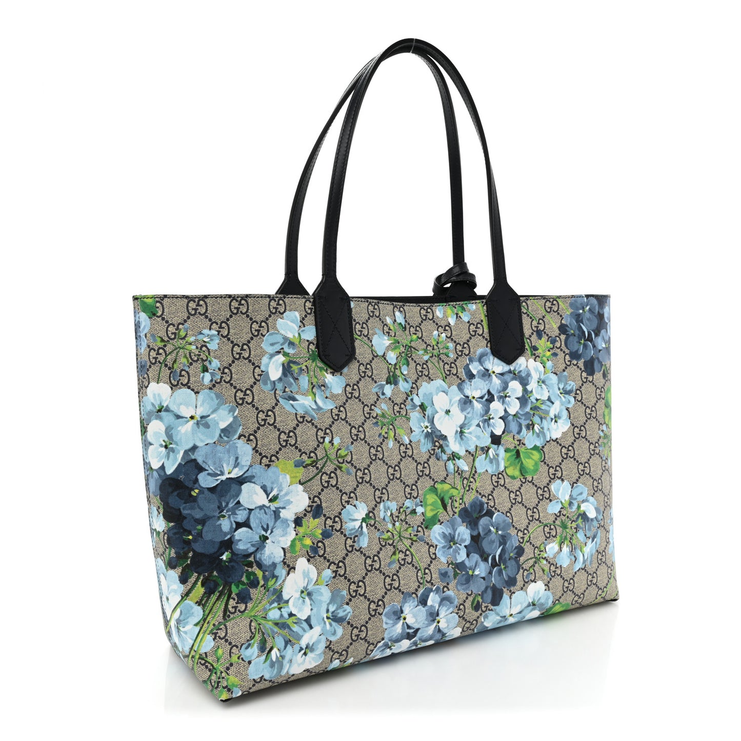 GG Supreme Monogram Blooms Medium Reversible Tote Beige Blue Navy