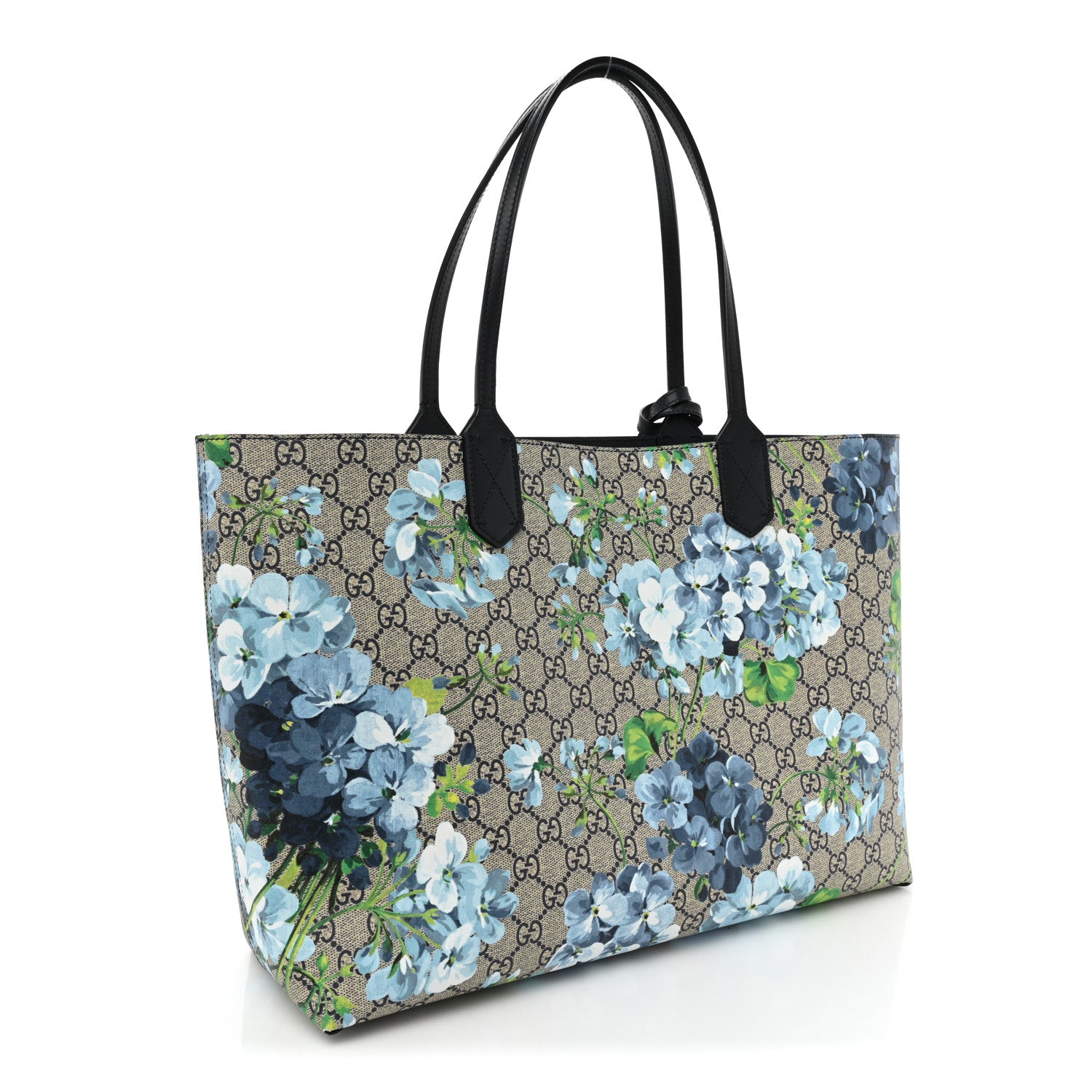 Gucci GG Supreme Monogram Blooms Medium Reversible Tote Beige Blue Navy 3 of 14