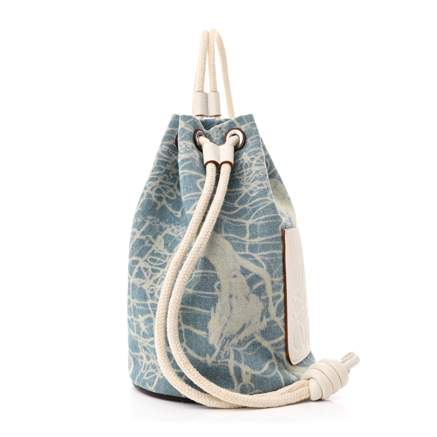 Loewe Denim Calfskin Mermaid Print Paula's Ibiza Bucket Bag Blue Tan 1 of 10