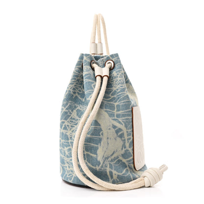 Loewe Denim Calfskin Mermaid Print Paula's Ibiza Bucket Bag Blue Tan 1 of 10
