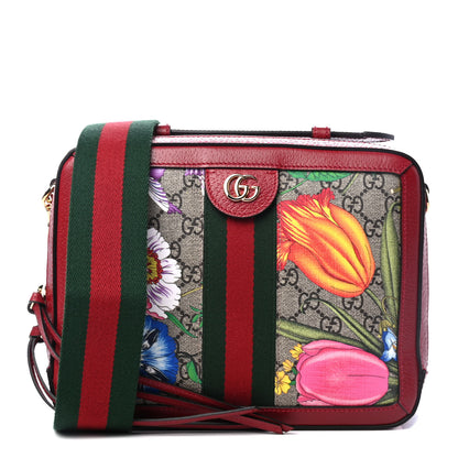 Gucci GG Supreme Monogram Flora Web Small Ophidia Top Handle Shoulder Bag Hibiscus Red 1 of 4