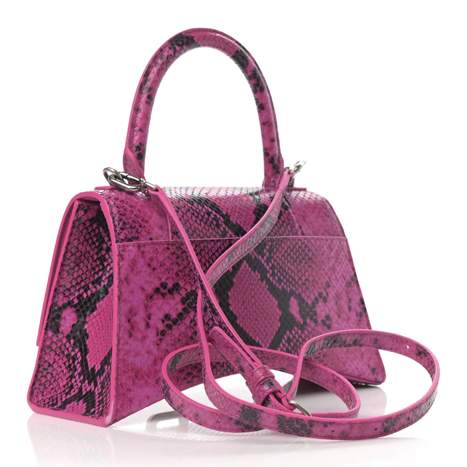 Balenciaga Shiny Calfskin Python Effect Small Hourglass Top Handle Bag Fuchsia Black 3 of 12