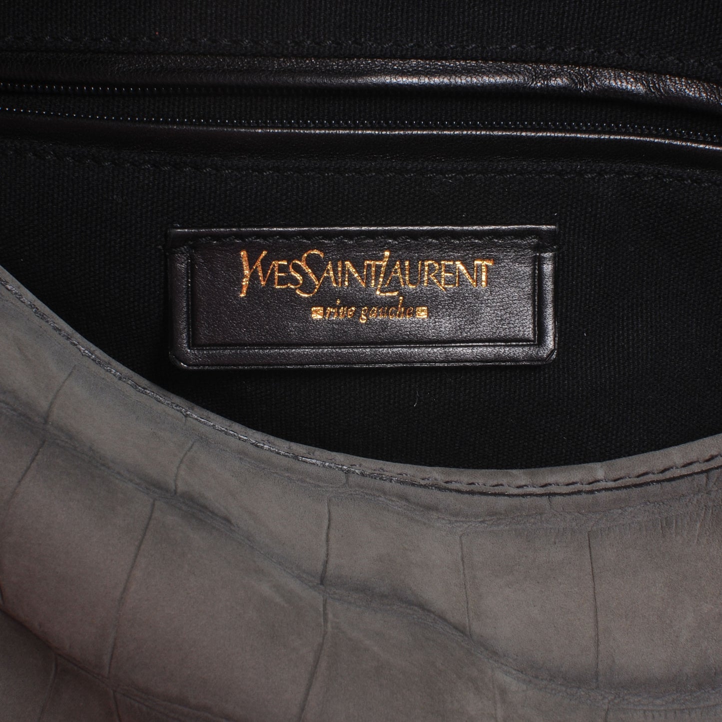 Crocodile Embossed Nubuck Besace Shoulder Bag Grey