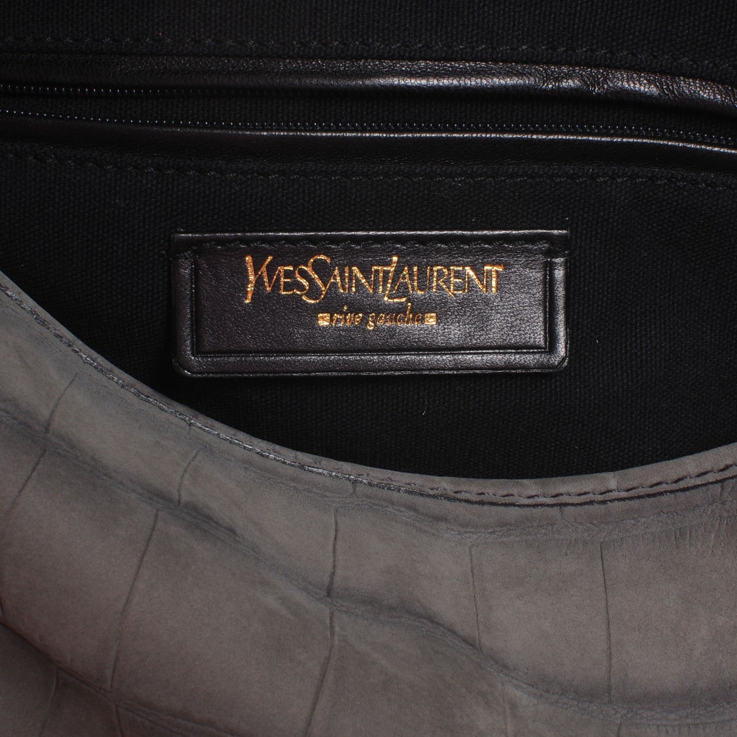 Saint Laurent Crocodile Embossed Nubuck Besace Shoulder Bag Grey 5 of 7