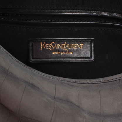 Saint Laurent Crocodile Embossed Nubuck Besace Shoulder Bag Grey 5 of 7