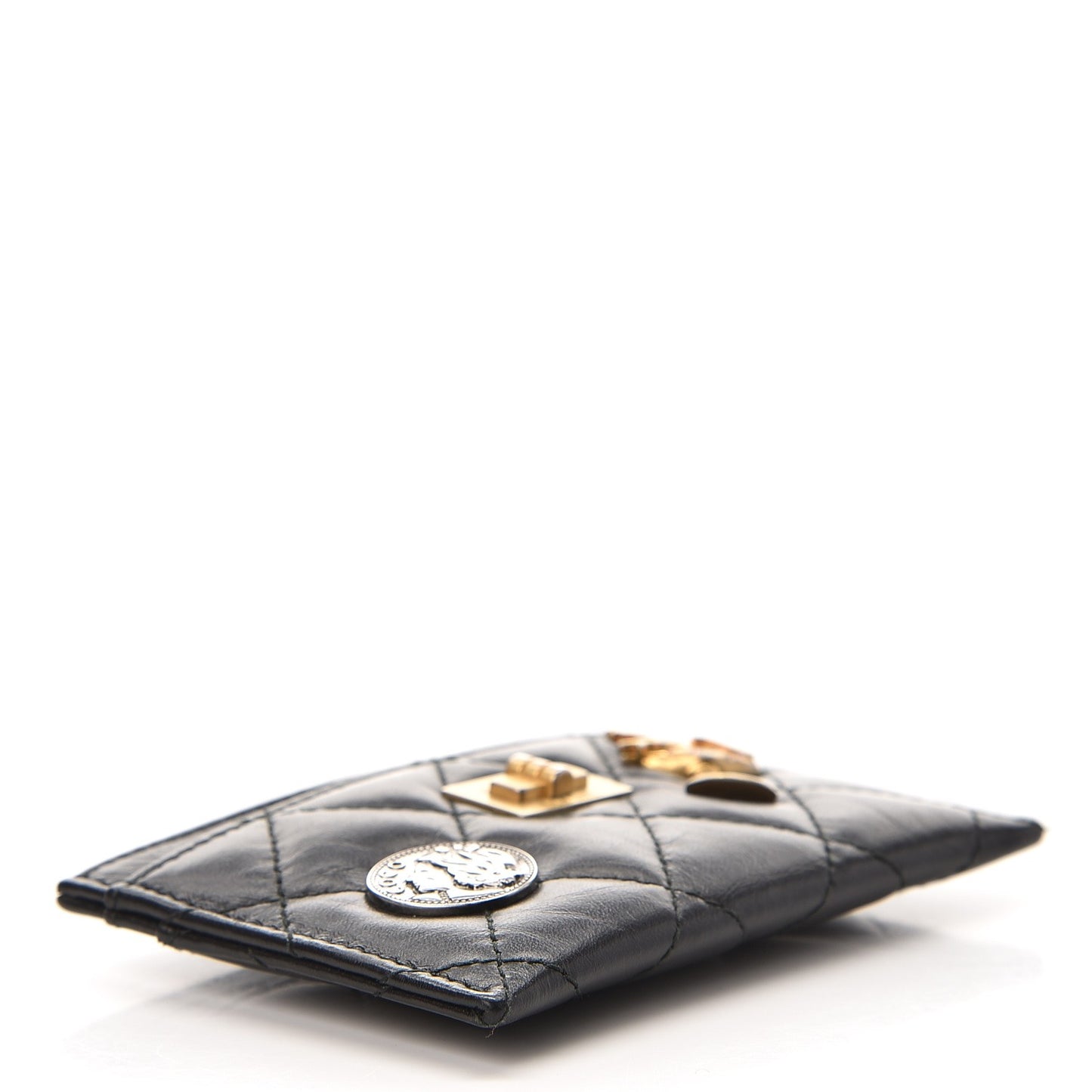 Aged Calfskin Quilted Lucky Charms Reissue Card Holder Black