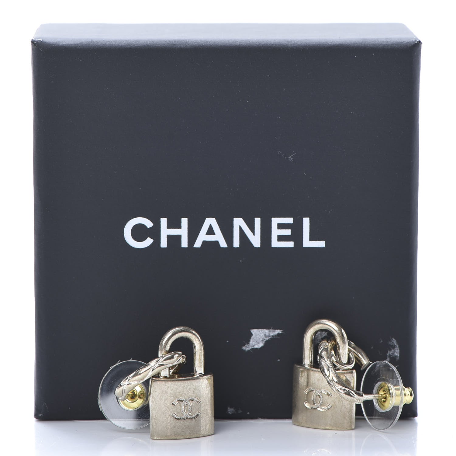 Chanel Metal Lock Drop Earrings Light Gold 5 of 5