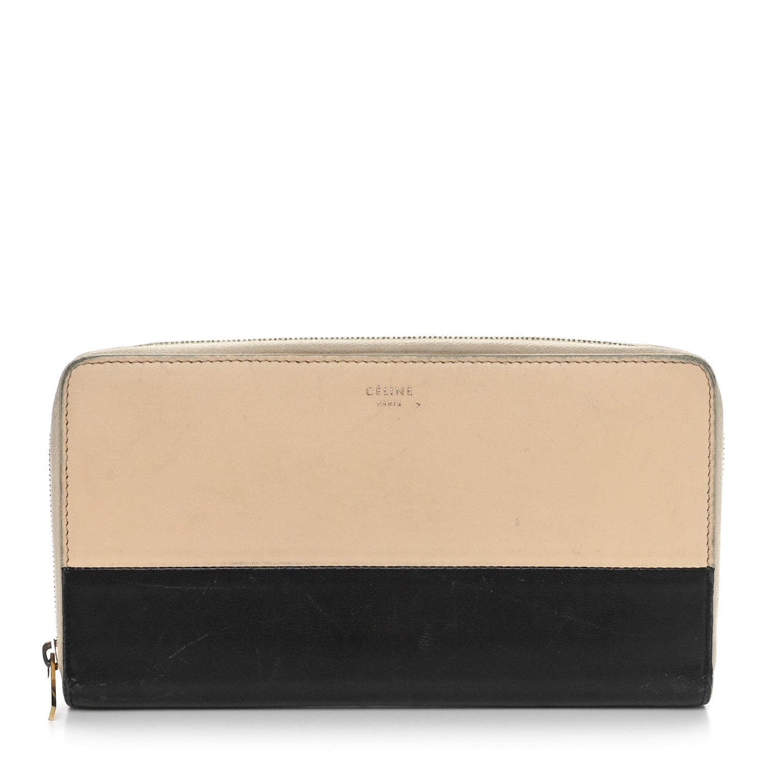 Celine Lambskin Large Zip Around Multifunction Wallet Beige Black 1 of 12