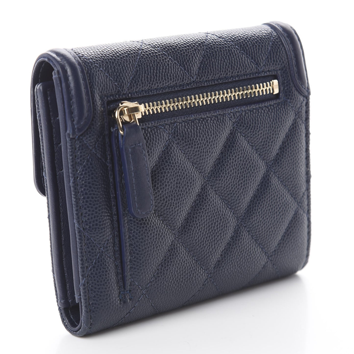 Caviar Quilted Filigree Compact Wallet Navy