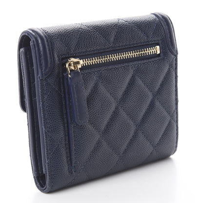 Chanel Caviar Quilted Filigree Compact Wallet Navy 4 of 13
