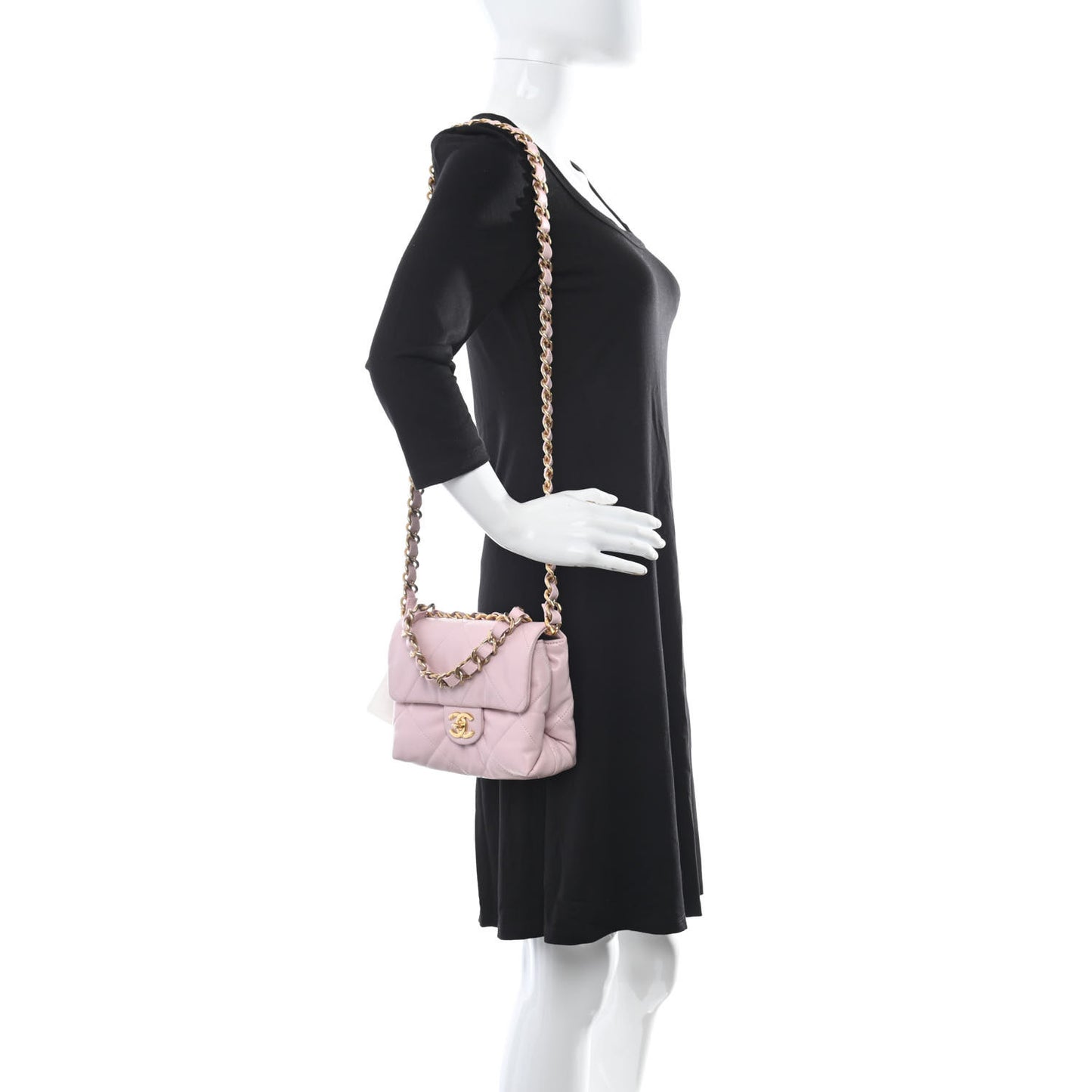 Lambskin Quilted Small Chain Top Handle Flap Rose Clair