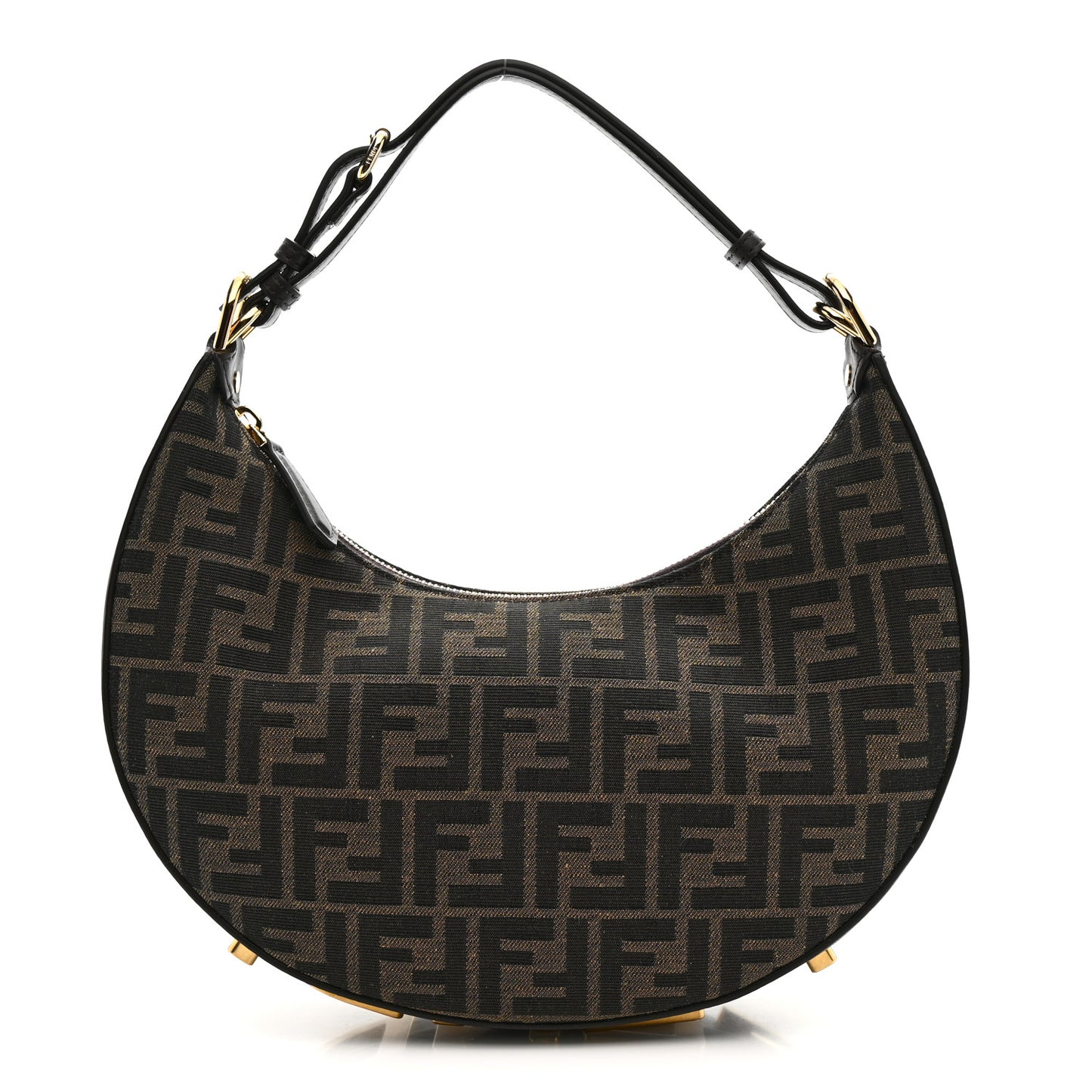 Fabric Jacquard Vitello Grace FF 1974 Small Fendigraphy Hobo Bag Tobacco Moro Ebano