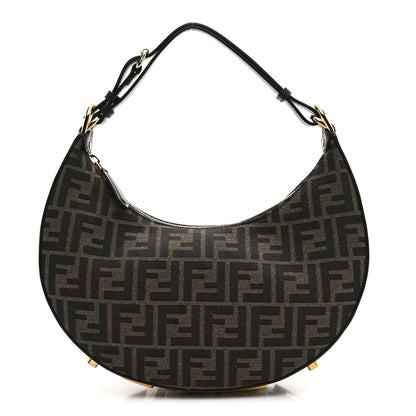 Fendi Fabric Jacquard Vitello Grace FF 1974 Small Fendigraphy Hobo Bag Tobacco Moro Ebano 1 of 10