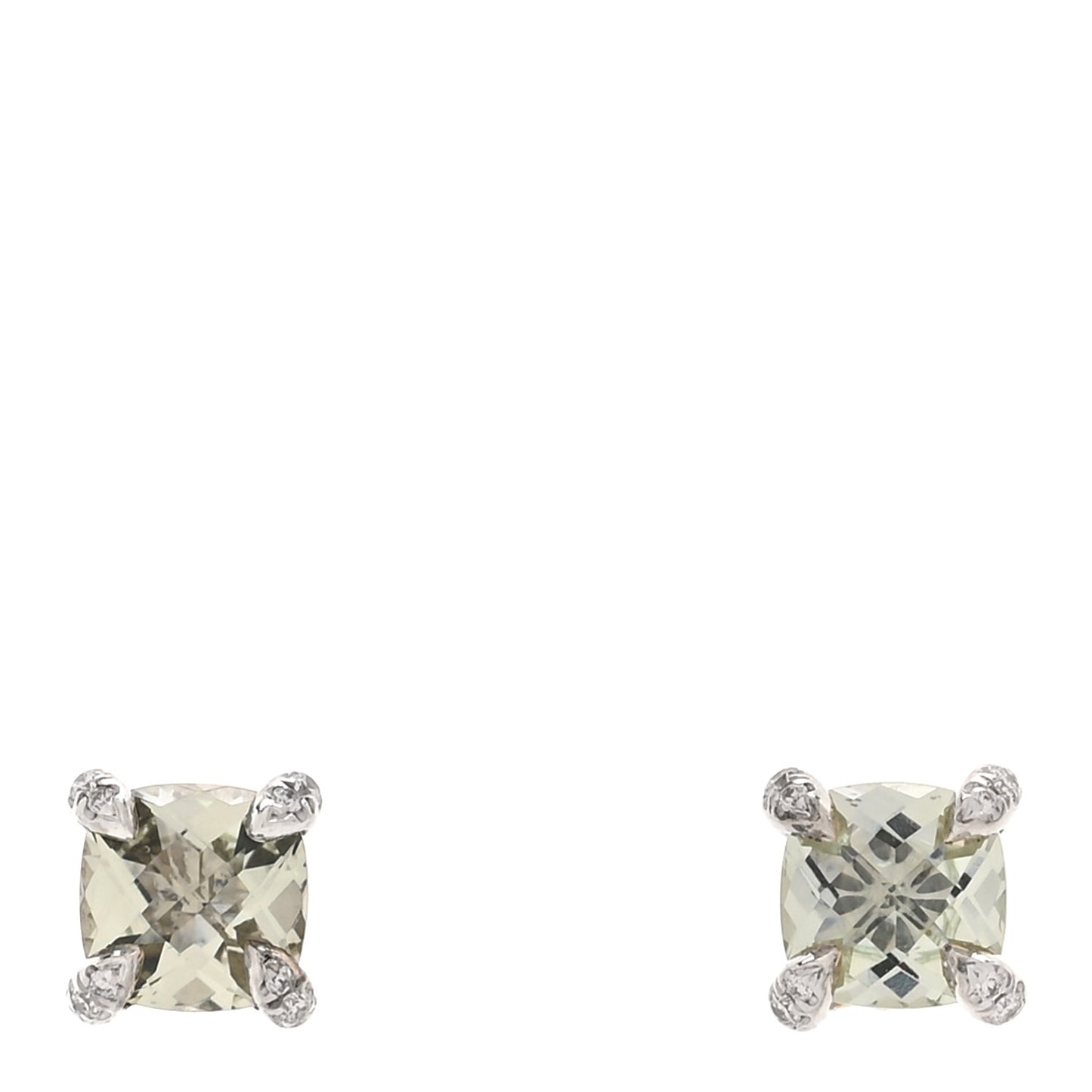 Sterling Silver Diamond Prasiolite 6mm Chatelaine Earrings