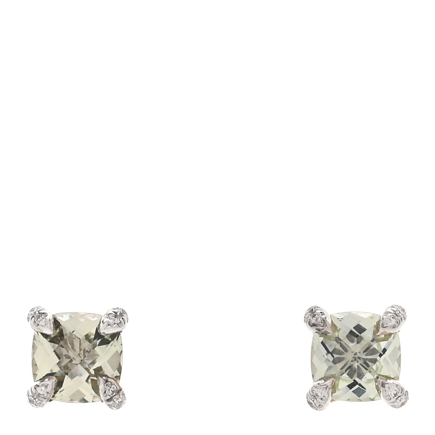 David Yurman Sterling Silver Diamond Prasiolite 6mm Chatelaine Earrings 1 of 4