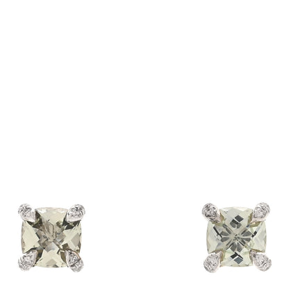 David Yurman Sterling Silver Diamond Prasiolite 6mm Chatelaine Earrings 1 of 4