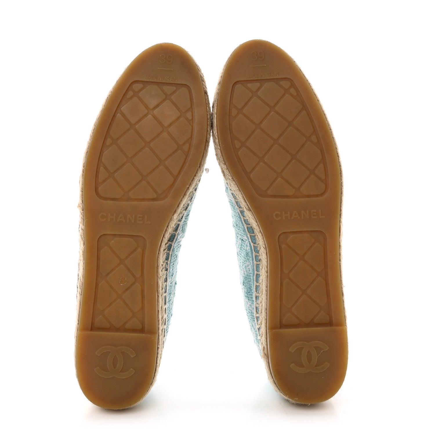 Chanel Mixed Fibers Jacquard Lambskin CC Espadrilles 39 Turquoise White 5 of 9