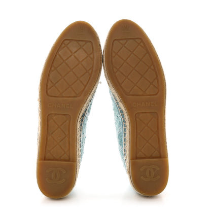 Chanel Mixed Fibers Jacquard Lambskin CC Espadrilles 39 Turquoise White 5 of 9