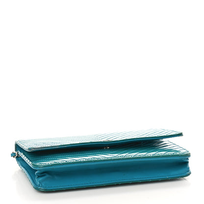 Chanel Patent Calfskin Chevron Quilted Wallet On Chain WOC Blue 4 of 10