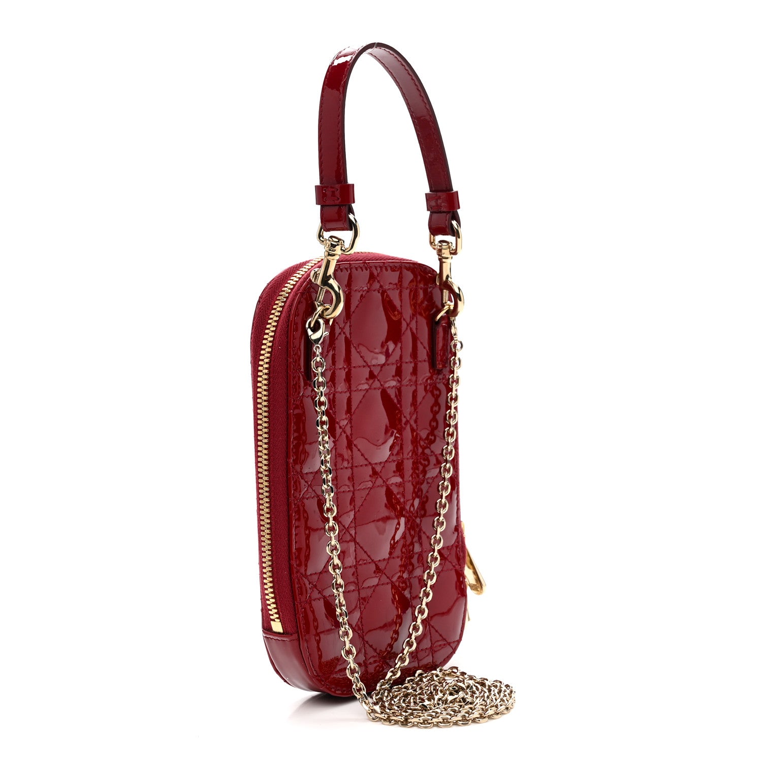 Christian Dior Patent Cannage Lady Dior Phone Holder Red 3 of 11