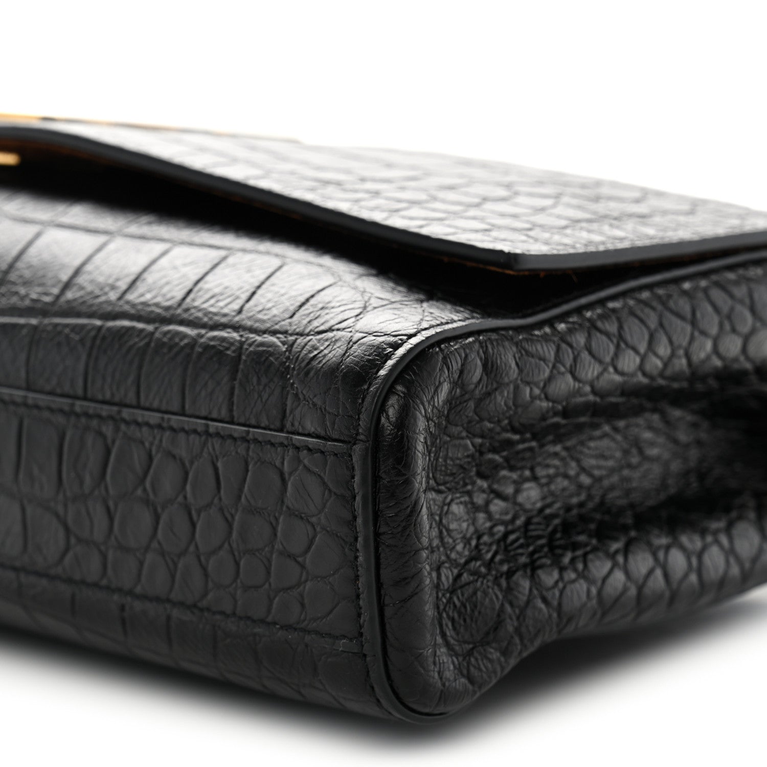 Saint Laurent Calfskin Crocodile Embossed Suede Medium Reversible Monogram Kate Satchel Military Taupe 10 of 10