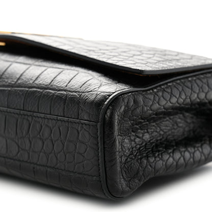 Saint Laurent Calfskin Crocodile Embossed Suede Medium Reversible Monogram Kate Satchel Military Taupe 10 of 10