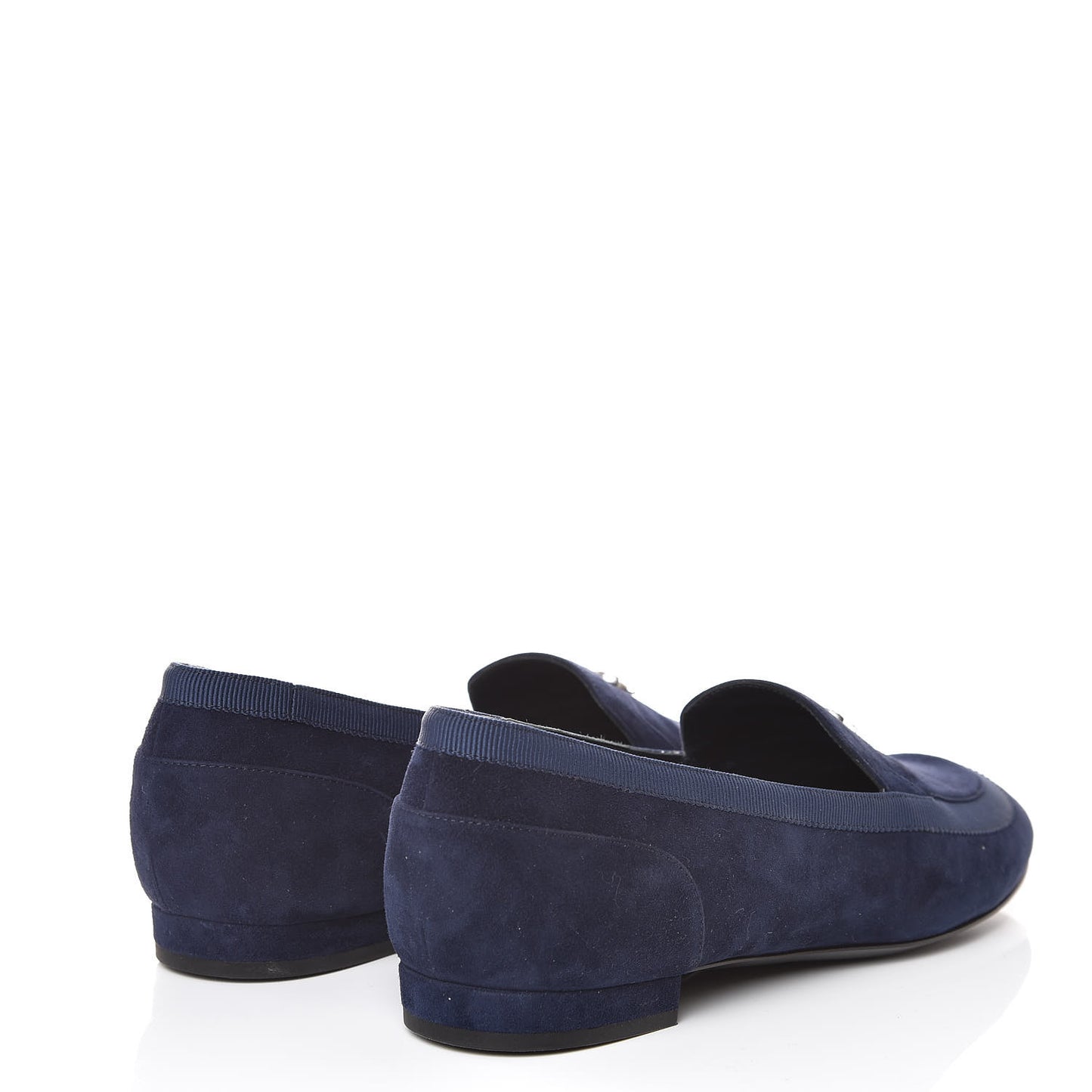 Kid Suede Grosgrain Moccasin Loafers 36.5 Navy