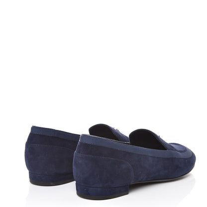 Chanel Kid Suede Grosgrain Moccasin Loafers 36.5 Navy 4 of 9