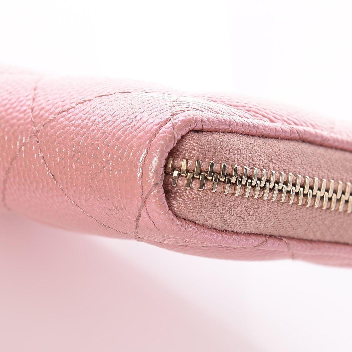 Iridescent Caviar Quilted Zipped Key Holder Case Rose Pink