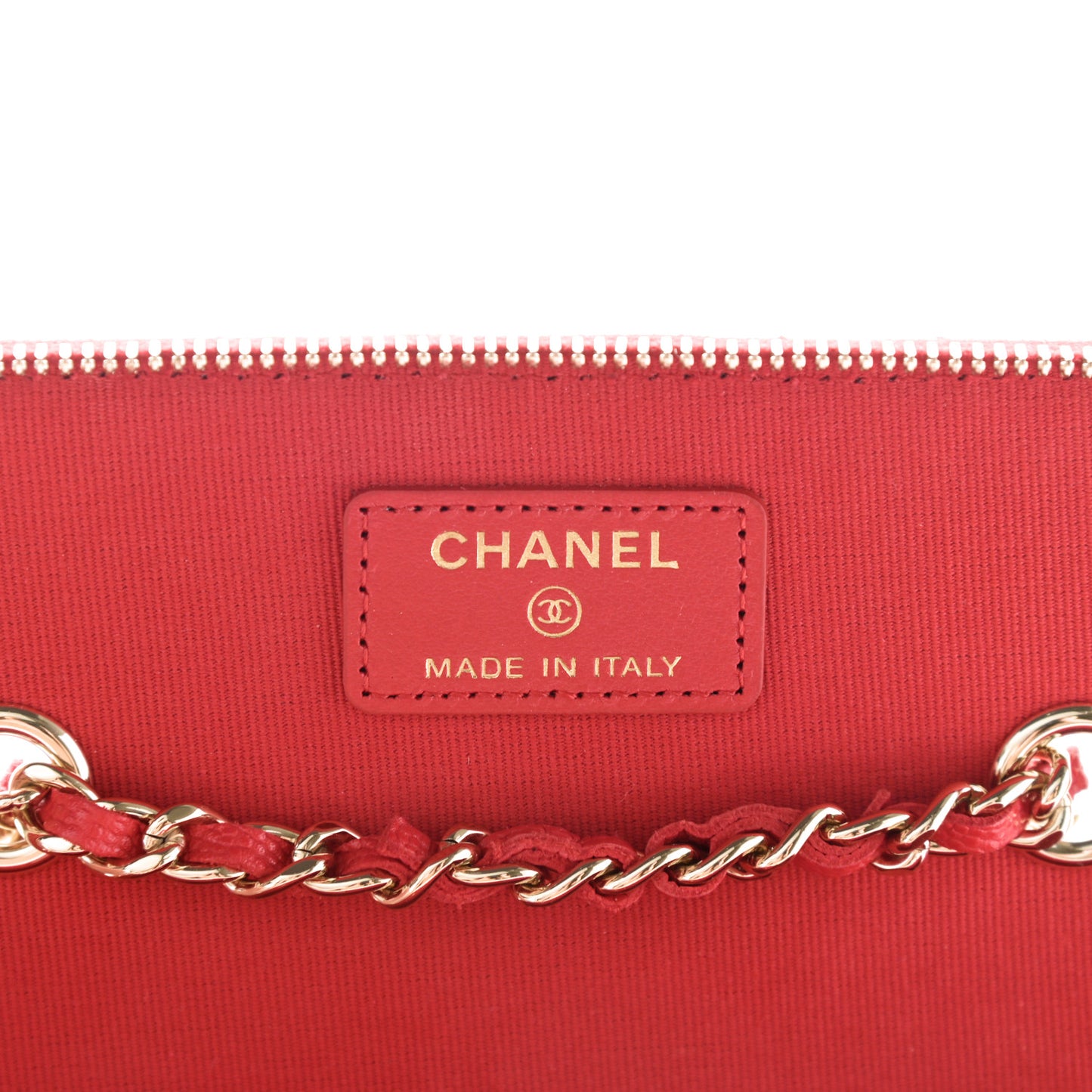 Caviar Quilted Small Vanity Case With Chain Red