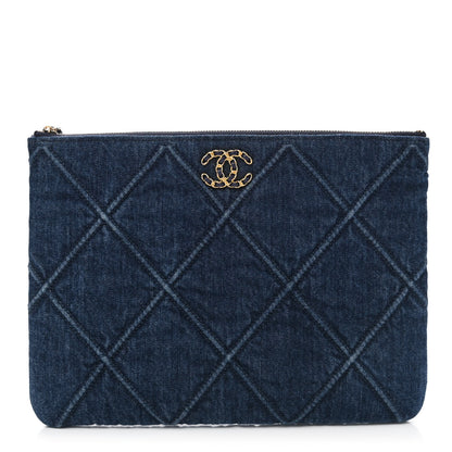 Chanel Denim Quilted Large Chanel 19 Pouch Dark Blue 1 of 8