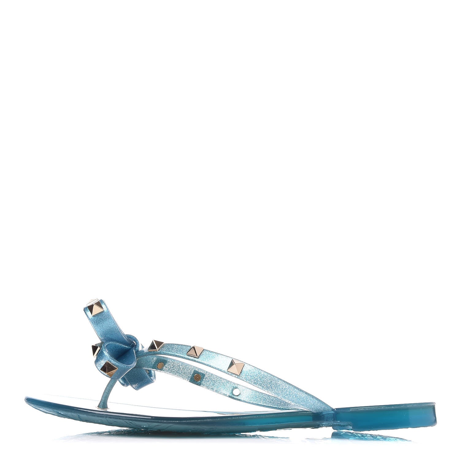 Valentino Garavani PVC Jelly Glitter Rockstud Bow Thong Sandals 37 Cerulean 1 of 8