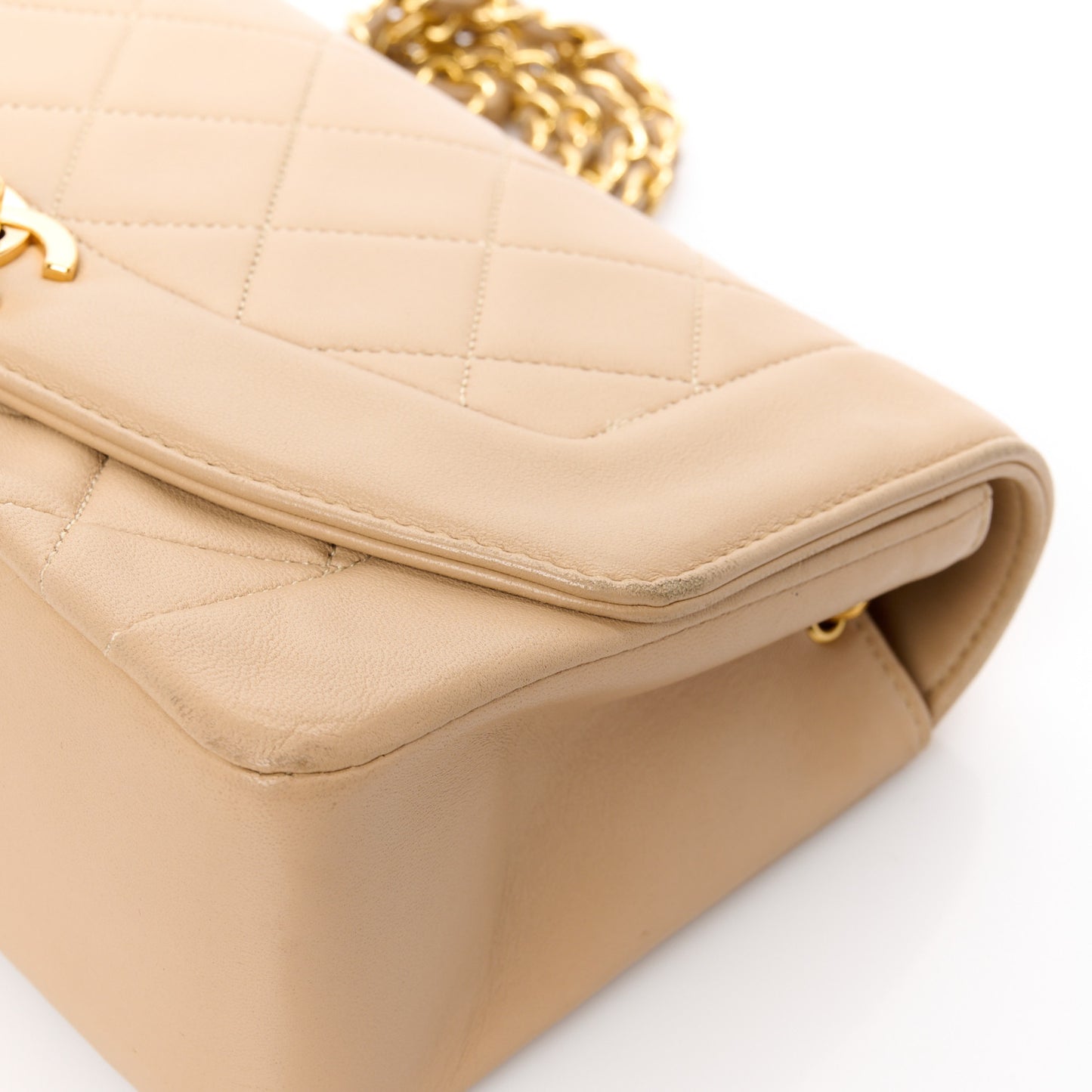 Lambskin Quilted Small Single Flap Beige