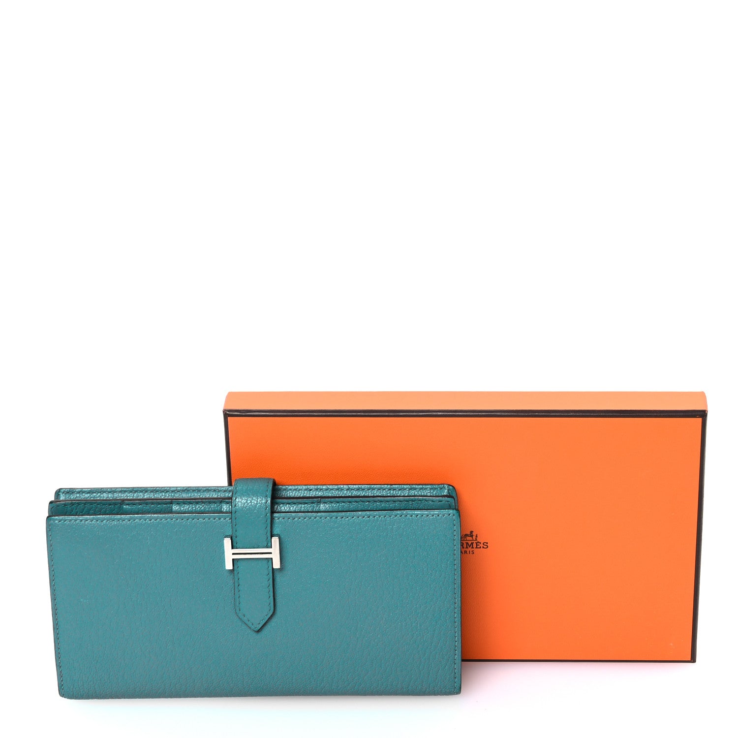 Hermes Chevre Mysore Bearn Gusset Wallet  Bleu Paon 8 of 8