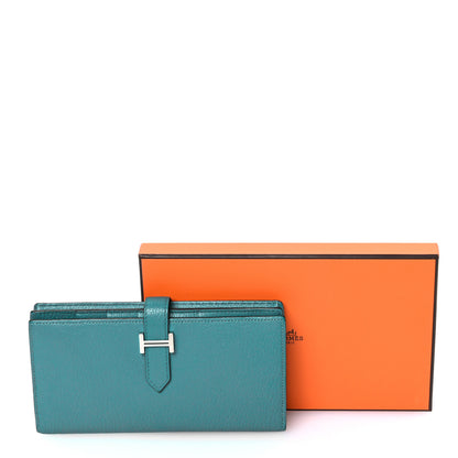 Hermes Chevre Mysore Bearn Gusset Wallet  Bleu Paon 8 of 8