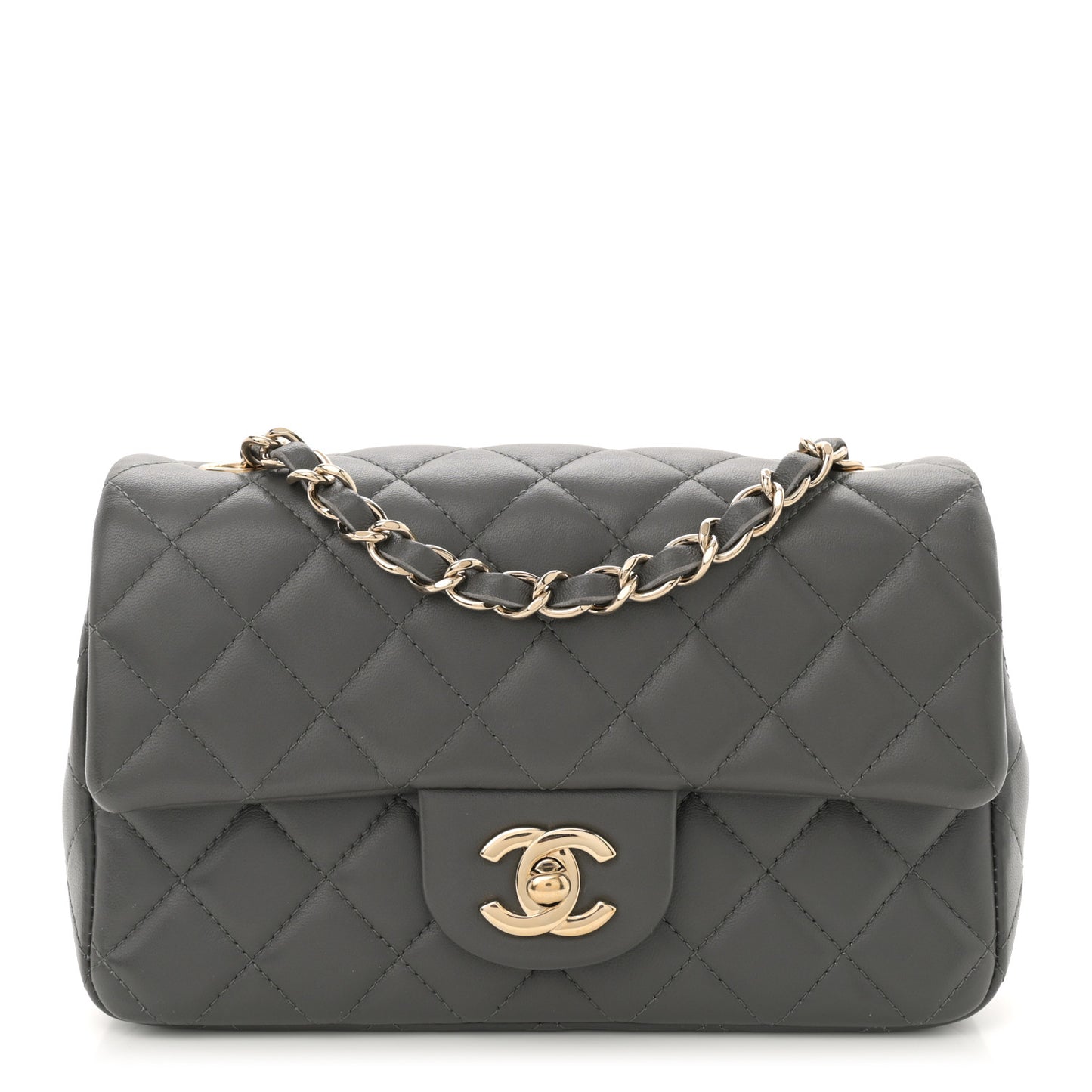 Lambskin Quilted Mini Rectangular Flap Dark Grey